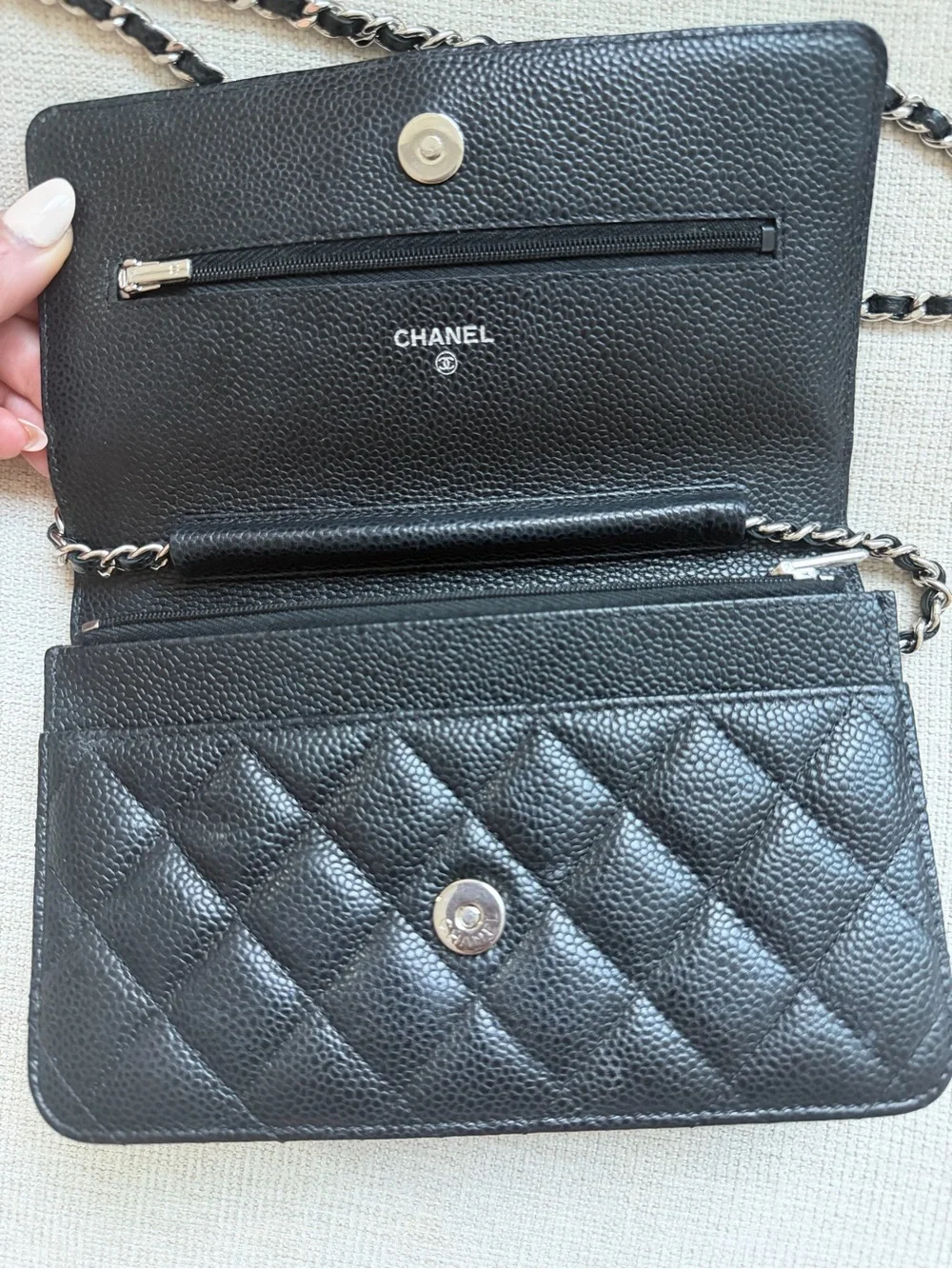 CHANEL Black Quilted Caviar Leather WOC